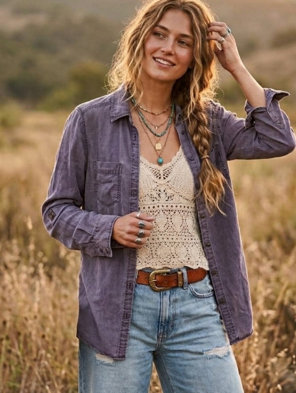 Express Purple Button-Down Shirt - Casual Long Sleeve